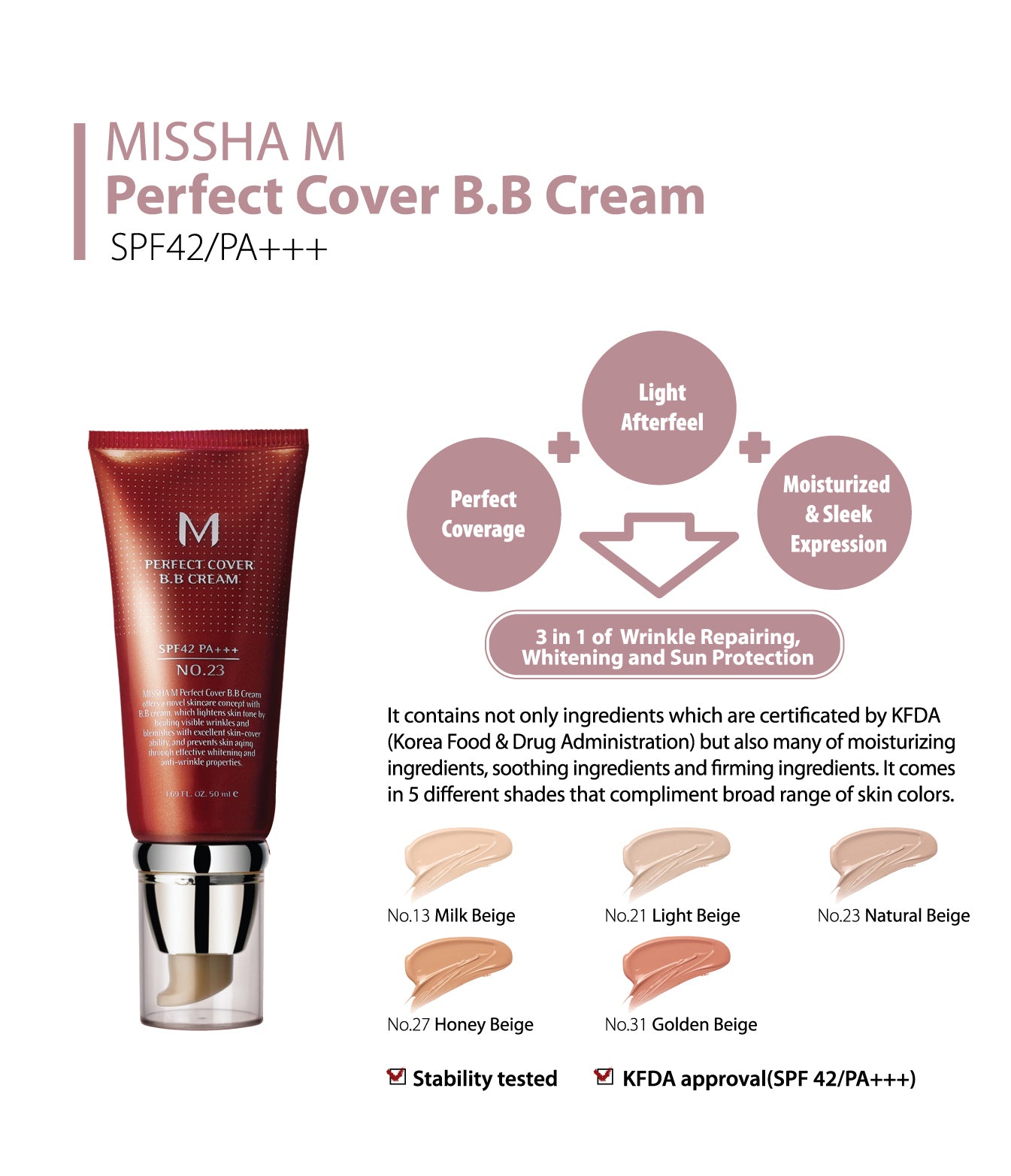 [MISSHA] M Perfect Cover  - BB Cream SPF42 PA+++ 50ml (50% OFF)