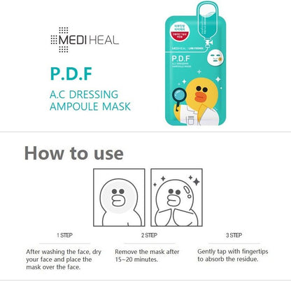 [MEDI HEAL] LINE FRIENDS P.D.F A.C Dressing Ampoule Mask 27ml (50% OFF)