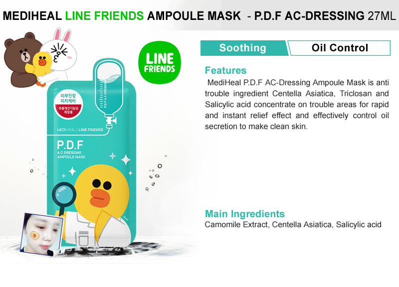 [MEDI HEAL] LINE FRIENDS P.D.F A.C Dressing Ampoule Mask 27ml (50% OFF)
