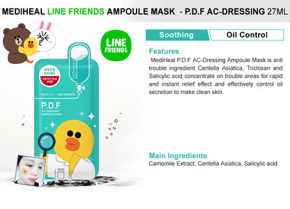 [MEDI HEAL] LINE FRIENDS P.D.F A.C Dressing Ampoule Mask 27ml (50% OFF)