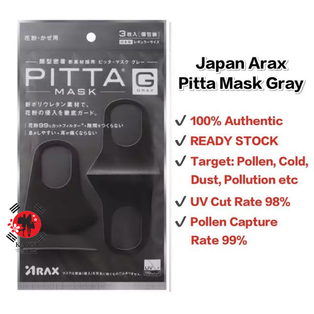 [ARAX]  Pitta Mask - Gray  Anti-Pollution Face Mask 3 pcs