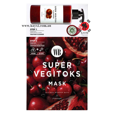 [BY VIBES - WONDERBATH] RED 2 Steps Super Vegitoks Cleanser & Sheet Masks - 3ml Cleanser 25ml Mask
