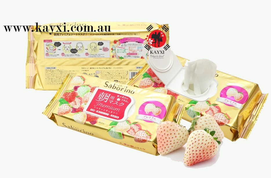 [SABORINO] PREMIUM Morning Care  3 in 1 Facial Masks  White Strawberries – Limited Edition 28 Sheets