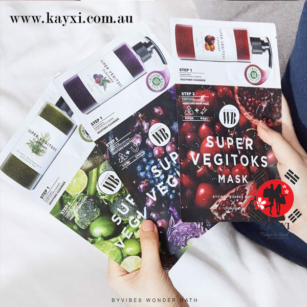 [BY VIBES - WONDERBATH] RED 2 Steps Super Vegitoks Cleanser & Sheet Masks - 3ml Cleanser 25ml Mask