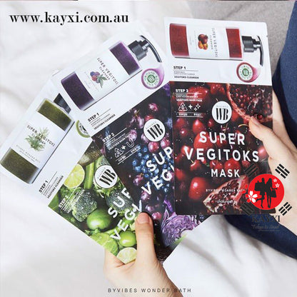 [BY VIBES - WONDERBATH] RED 2 Steps Super Vegitoks Cleanser & Sheet Masks - 3ml Cleanser 25ml Mask
